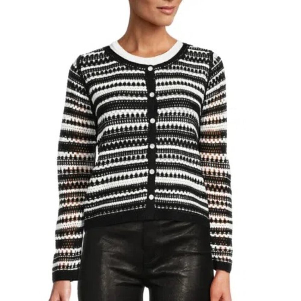 Nanette Lepore Stripe Open Work Crochet Cardigan